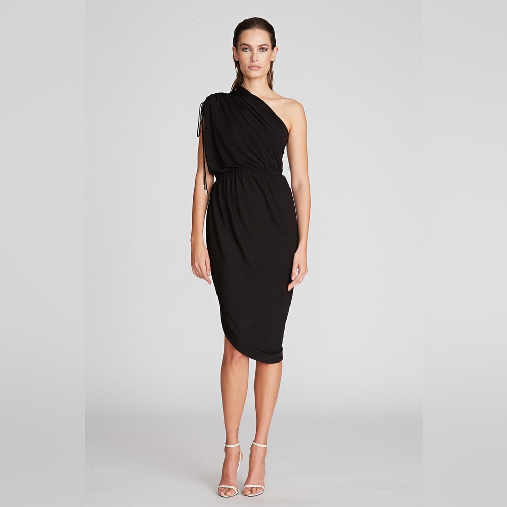NWT Halston Heritage Black One-Shoulder Dress SZ 2